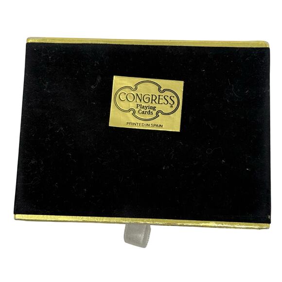 Vintage 80s Congress Playing Cards Black White Cats Velvet Box Spain - Picture 2 of 4
